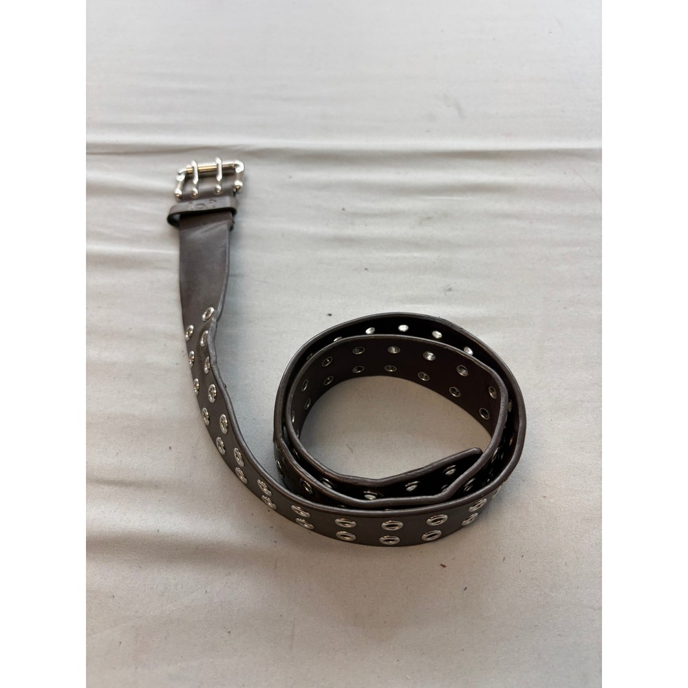 lei Vintage Y2K Brown Double Grommet Belt Silver Buckle Punk Grunge Large